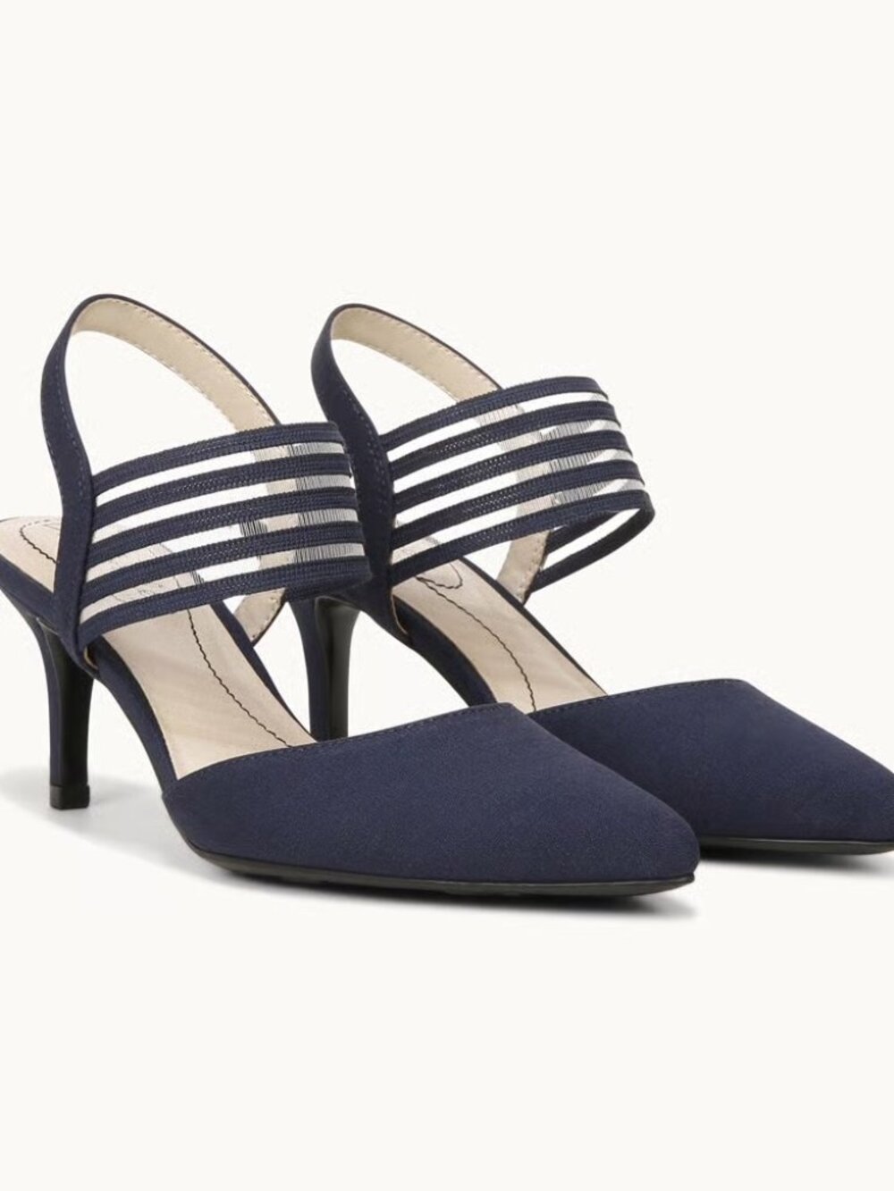 LifeStride 7 NEW Navy Blue Pointed Toe Heels Strappy Stretch Pump Size Comfort - Picture 2 of 9